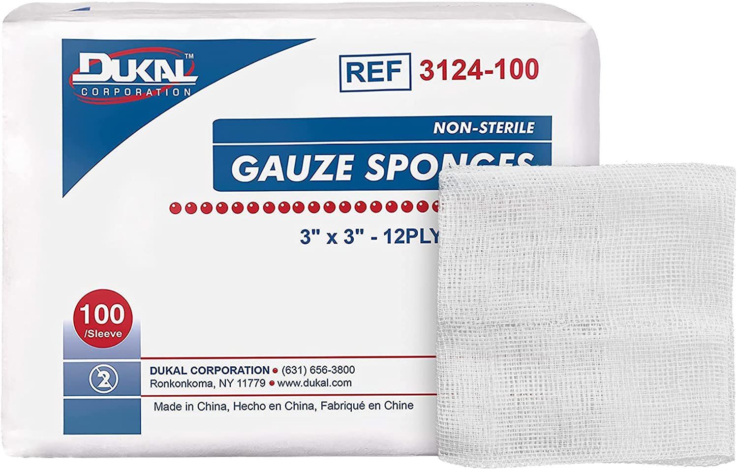 Dukal 50 Pouches in Box Disposable cotton Sponges 12-ply Woven gauze Pads 3 x 3 for Wound Dressing cleaning or Packing Sterile 1