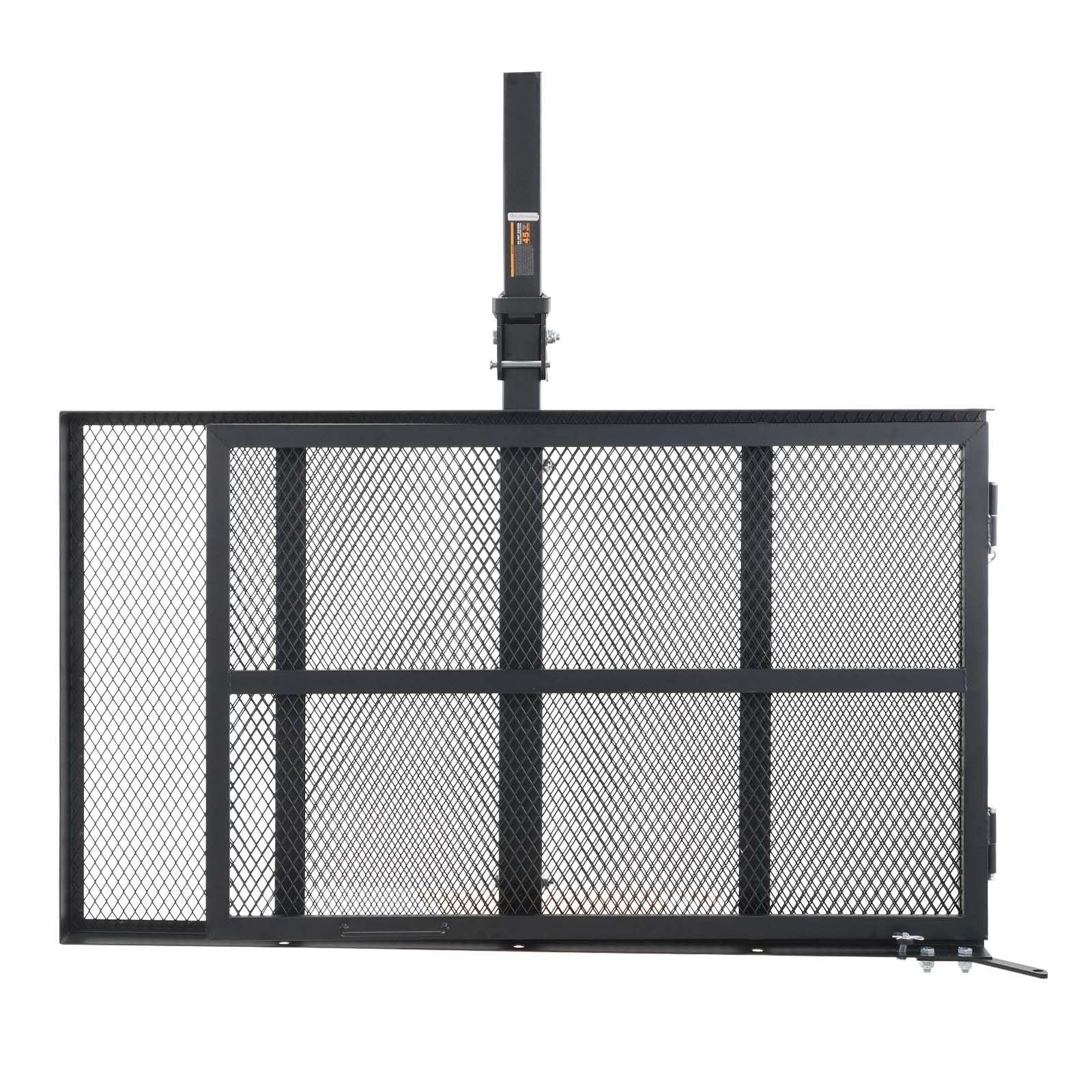 VEVOR Hitch Mount Cargo Carrier, 45.3 x 25.6 Iron Hitch Cargo Rack with Folding Ramp, Hitch Rack Basket with Stabilizer and Stra
