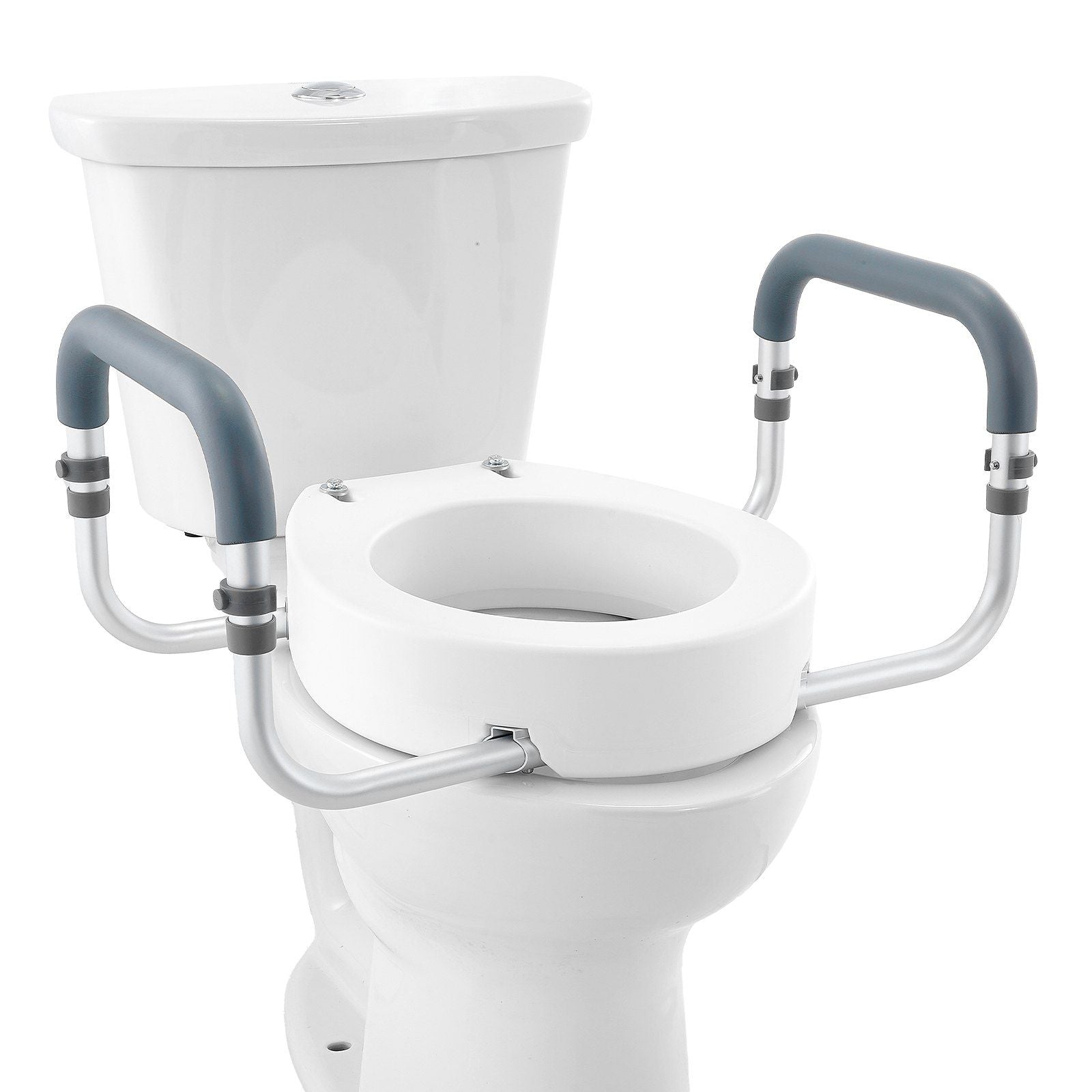 VEVOR Raised Toilet Seat, 3.5 Height Raised, 300 lbs Weight Capacity, for Standard Round Toilet, Aluminum Handrail, with EVA Arm