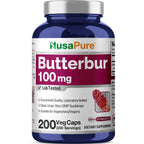 NusaPure Butterbur Extract 100mg per caps 200 Veggie Capsules (Non-GMO, Vegetarian, Vegan)