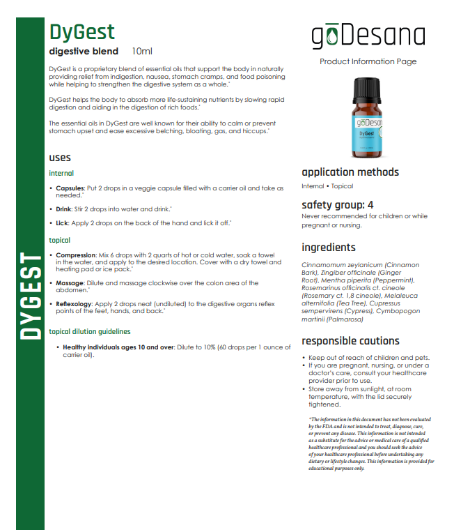 DyGest Adult Essential Oil Blend - For Indigestion, Nausea, Stomach Cramps, Food Poisoning