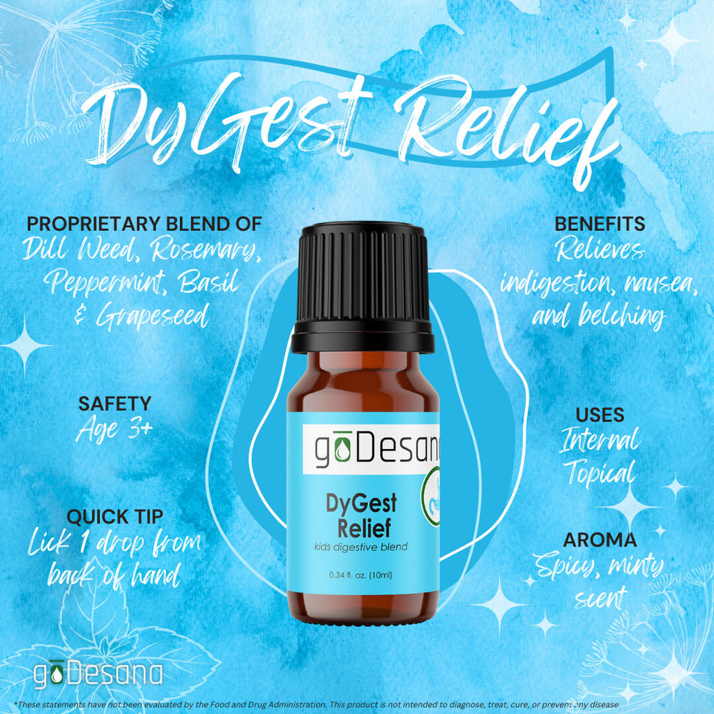 DyGest Relief Essential Oil Blend for Kids - For Indigestion, Nausea, Stomach Cramps, Food Poisoning