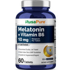 NusaPure Melatonin + Vitamin B6 10 mg Per 60 Tablets Vegetarians Vegans Non-GMO Dietary Supplement