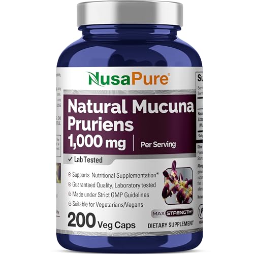 NusaPure Mucuna Pruriens 1000mg 200 Veggie Caps (Non-GMO, 100% Vegetarian, Vegan)