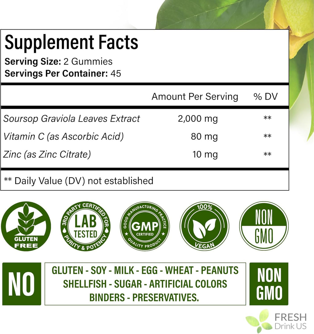 Premium 90 Soursop Graviola Gummies