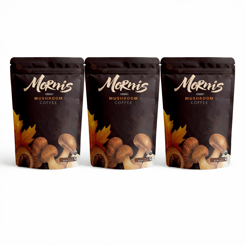Mornis Mushroom Coffee, Adaptogenic 6 Mushrooms with Lion's Mane, Reishi, Cordyceps, Shiitake, King Trumpet & Turkey Tail, Instant Coffee Powder for Energy, Digestion & Immune Support, 30 Servings