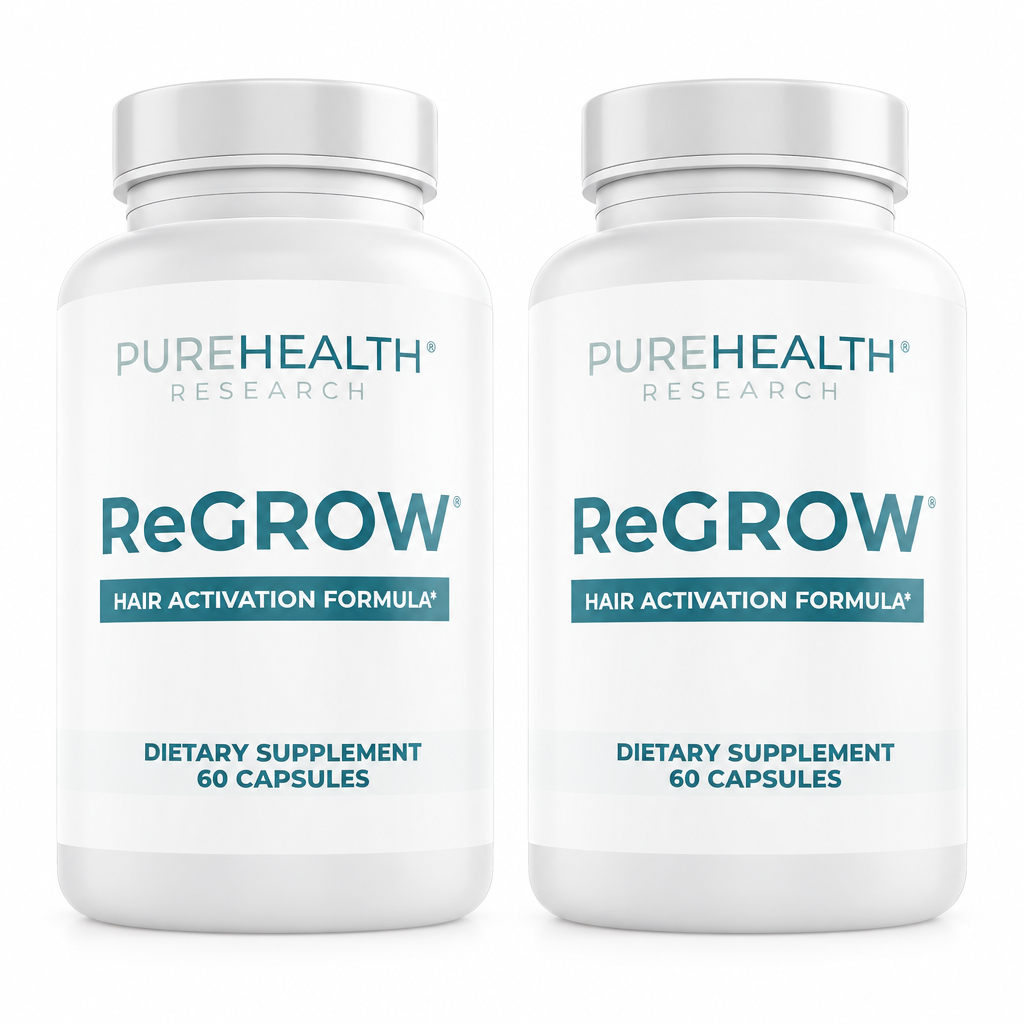 PUREHEALTH RESEARCH ReGrow Hair Growth Vitamins – Biotin, Saw Palmetto & Collagen – 60 Capsules