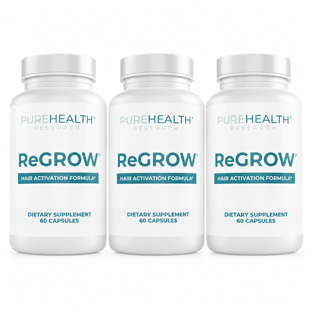 PUREHEALTH RESEARCH ReGrow Hair Growth Vitamins – Biotin, Saw Palmetto & Collagen – 60 Capsules