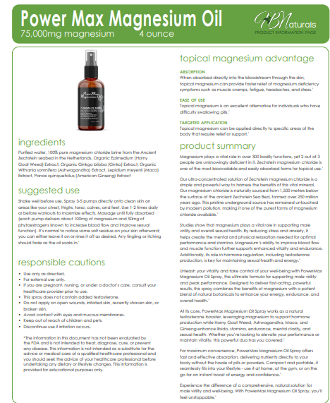 Topical Magnesium Oils - 75,000 mg per 4 oz Bottle