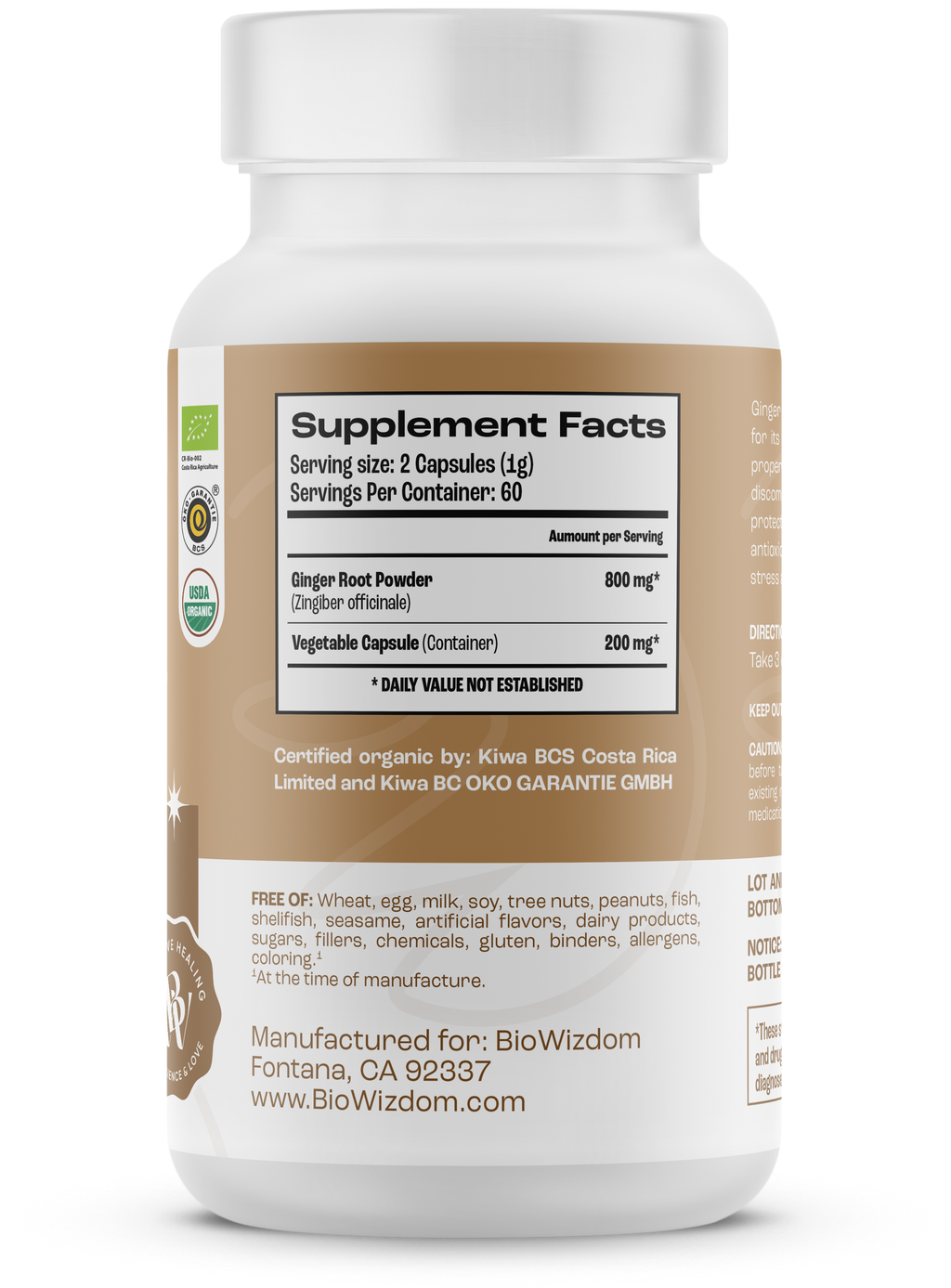 BioWizdom Organic Ginger (digestive aid) 120 caps