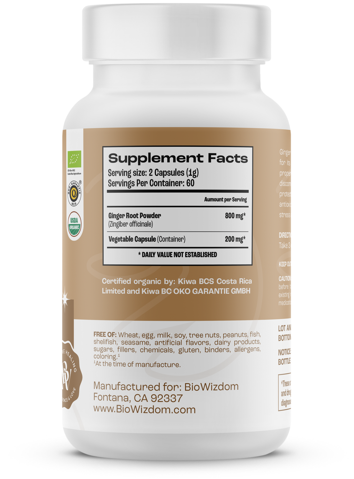 BioWizdom Organic Ginger (digestive aid) 120 caps