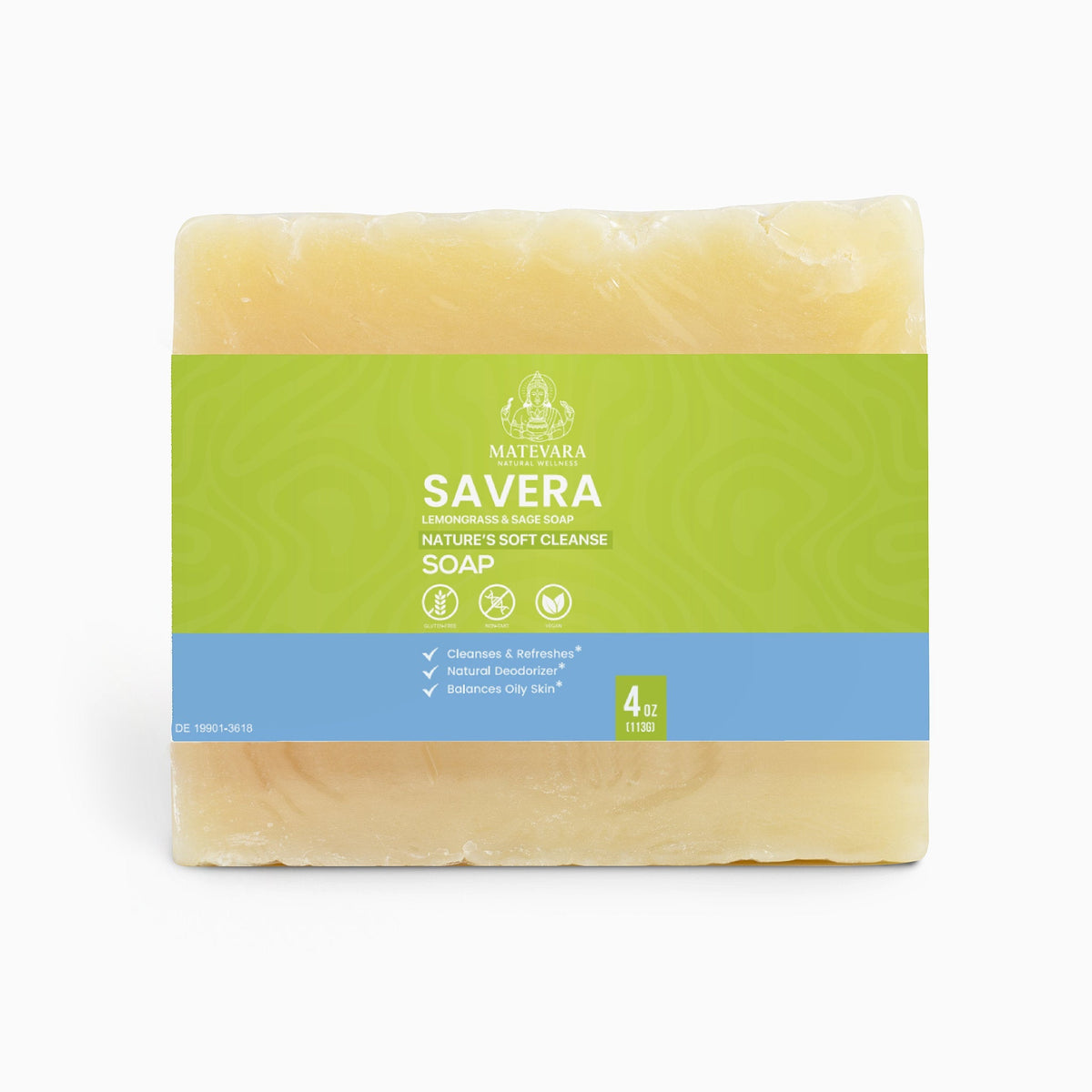 Savera Lemongrass & Sage Soap | Gentle Cleansing Bar for Sensitive Skin | 4 oz